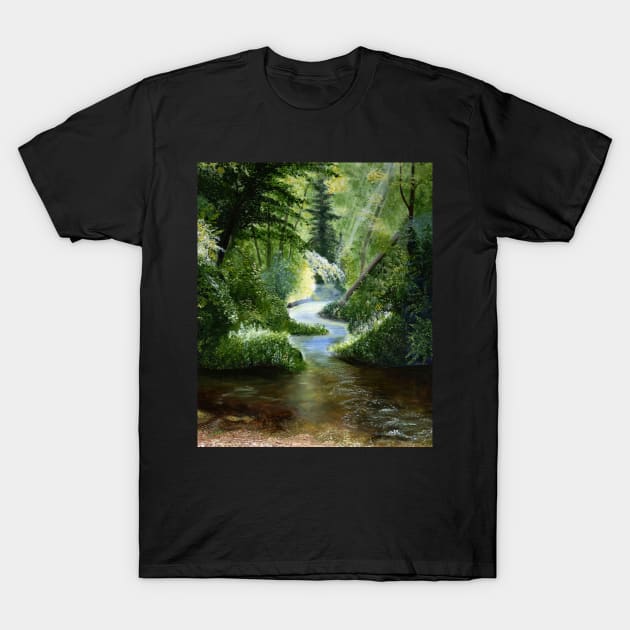 Woodland Stream Oil Painting T-Shirt by Packrat